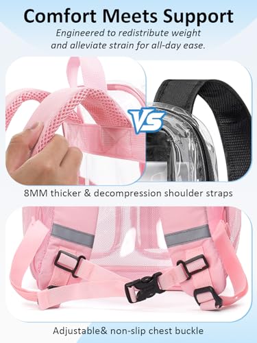 Image of Double-Layer Clear Backpack Heavy Duty, 17 Inch Large Clear Bookbag, Transparent See Through Backpack For School, Work, College, Travel, Sport- Pink