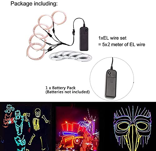 Image of MaxLax EL Wire White, Neon Wire Light 5 in 2 Meter, Electroluminescent Wire for Halloween Decoration, Christmas Party, DIY Decoration