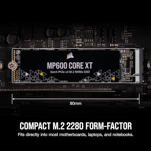 Image of Corsair MP600 CORE XT 1TB PCIe Gen4 x4 NVMe M.2 SSD - High-Density QLC NAND - M.2 2280 - DirectStorage Compatible - Up to 5,000MB /sec - Great for PCIe 4.0 Notebooks and Desktops - Black