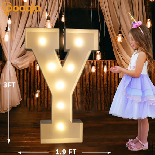 Image of Pooqla 3FT Marquee Light Up Letters, Cool White and Warm White LED Big Mosaic Marquee Letters 3 Feet, Giant Letter Sign for Balloons Birthday Anniversary Wedding Party Decoration, Letter Y