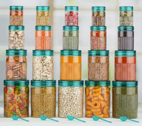Image of pet Food Storage Containers Set with Airtight Lids, Kitchen Organisation Jars for Pasta, Spices, Dry Goods, Stackable (20 Pcs SKY)