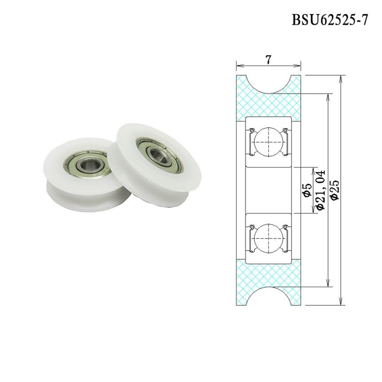 10 sztuk 5x25x7 U-Nut POM powlekane rolki łożyskowe BSU62525-7 25 mm średnica nylonowe koło pasowe 5 x 25 x 7 łożyska