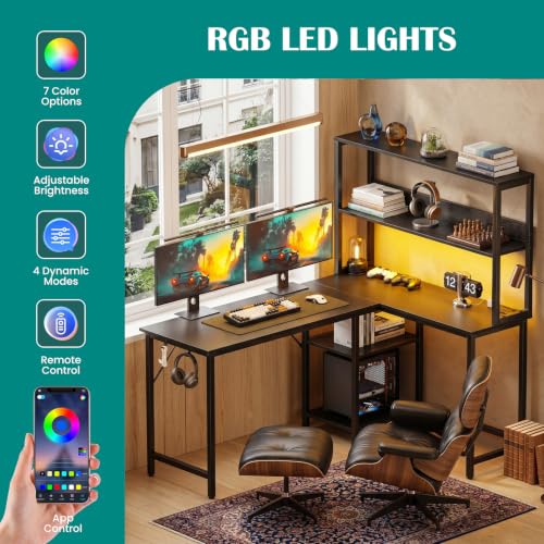 OLIXIS 53" L Shaped Gaming Desk with LED Lights, Computer Workstation - Image 4