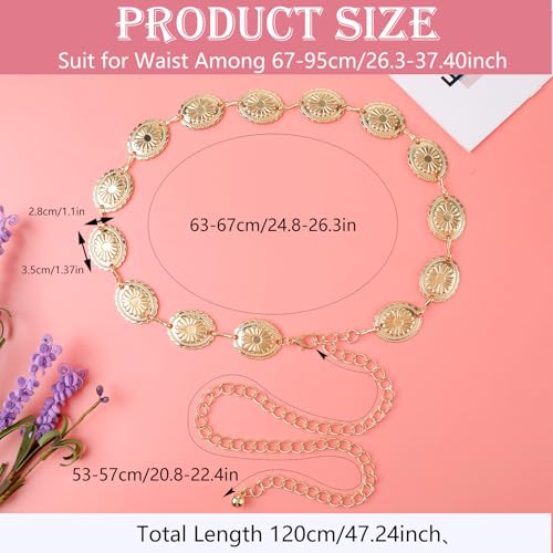 Western Metal Concho Belt, Hollow Out Daisy Chain Belt Adjustable Boho Waist Chain Country Concert Outfit for Dress3