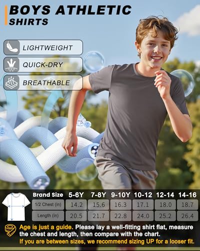 Image of Boys Shirts Athletic Dry Fit Neon T Shirts Short Sleeve Kids Youth Moisture Wicking Quick Dry Sports Training Performance Tee