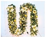  CULASIGN Weihnachtskranz mit Beleuchtung Weihnachtsgirlande 5M mit 50LED Beleuchtung Deko, Weihnachten, Advent Stimmungslicht,Türkranz Innen und Außen Verwendbar 2.7m (Gold)