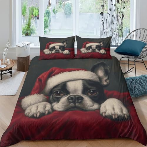 Housse de couette Noël chien double zippée microfibre douce - 4