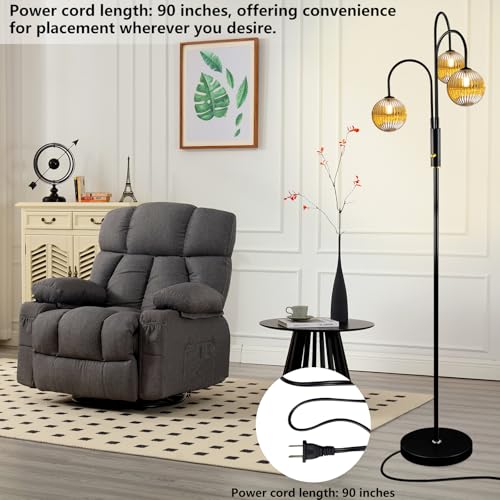 Image of Lightdot 70IN Dimmable Floor Lamp for Living Room, 3 Light LED Tree Floor Lamps with Glass Globe Shade& Bulb Included, Mid Century Standing Tall Lamp with 5Lbs Heavy Base for Bedroom /Sofa Beside-Black