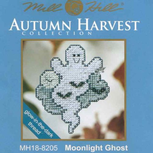 Image of Mill Hill Moonlight Ghost Beaded Counted Cross Stitch Halloween Ornament Kit 2008 Autumn Harvest MH18-8205