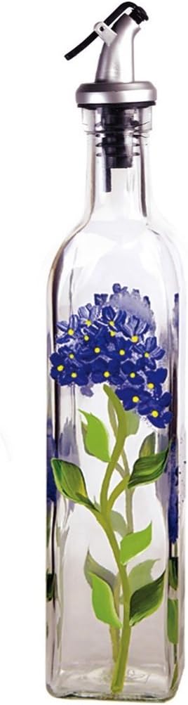 Grant Howard Hand Painted Square Cruet with Pourer, Blue Hydrangeas, 16 oz., Blue 16 Ounces Blue