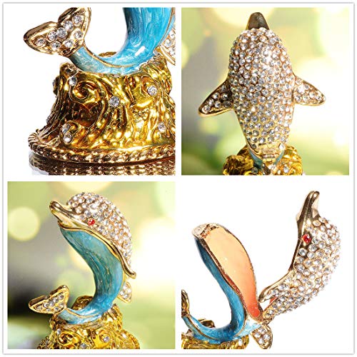 Waltz&F White Diamond Dolphin Hand Painted Enameled Decorative Hinged Jewelry Animal Trinket Box Unique Gift For Home Decor #TOP3