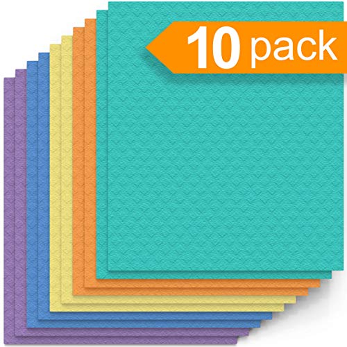 Swedish Dishcloth Cellulose Sponge Cloths - Bulk 10 Pack of Eco-Friendly No Odor