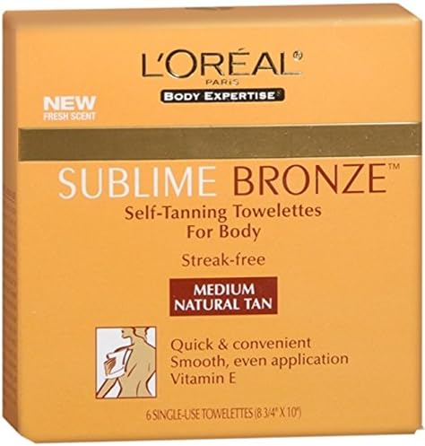 L'Oreal Paris Sublime Bronze Self Tanning Towelettes, Streak-Free, Natural Looking Tan, 6 ct
