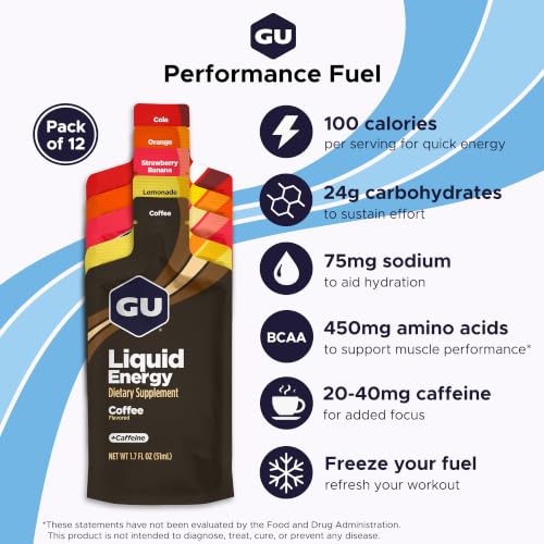 Image of GU Energy Liquid Energy Gel With Complex Carbohydrates, Vegan, Gluten-Free and Dairy-Free On-the-Go Energy for Any Workout, 12-Count, Assorted Flavors