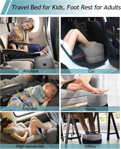 JefDiee Almohada de Viaje Hinchable para Niños y Adultos, Altura Ajustable Cama de Avión, Cojin Reposapiés para Oficina, Hogar, Trenes, Coches
