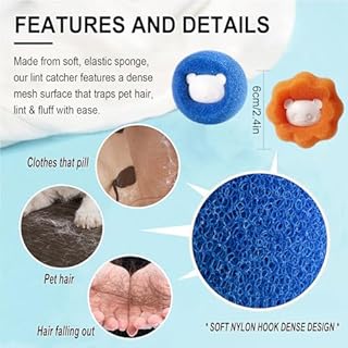 Acchiappa Peli per Lavatrice, 8 Pezzi Cattura Pelo Lavatrice, Raccogli Peli-Lavatrices Riutilizzabile, Rimuovi Efficacemente Pelo di Gatto, Cane e Altri Animali da Biancheria e Vestiti (Arancia)