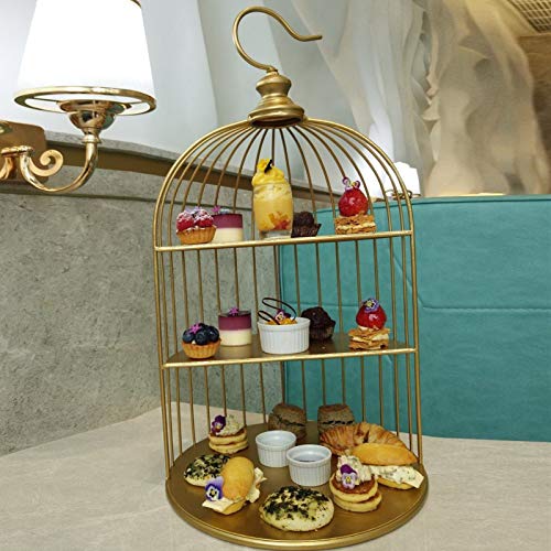 Doitool Three Layer Cake Stand Wrought Iron Bird Cage Shaped Food Fruit Candy Snack Server Tray Vanity Organizer Rack For Home Wedding Birthday Party 20Cm #TOP3