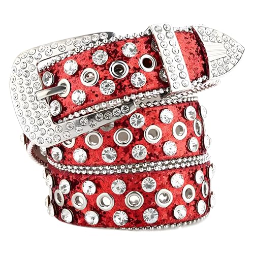 Women Rhinestone Belt for Jeans, Western Cowgirl Bling Studded Belt Crocodile Grain Luxury Strap Leather Sparkle Sequin Leather Diamond Punk for Jeans Pants Dresses