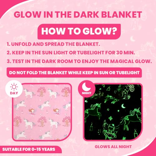 Image of TONY STARK ULTRAAGLOW Glow in The Dark Blanket for Kids (0-15 Years, 200x152 Cm) Soft Flannel Fleece Throw, Cozy & Warm All-Season Radium Blanket for Boys & Girls - (Fairy & Unicorns)
