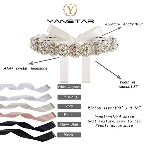 yanstar Handmade Wedding Belt Bridal Belts and Sashes Crystal Rhinestone Ribbon Belt for Wedding Dress Bridesmaid Prom Gowns3