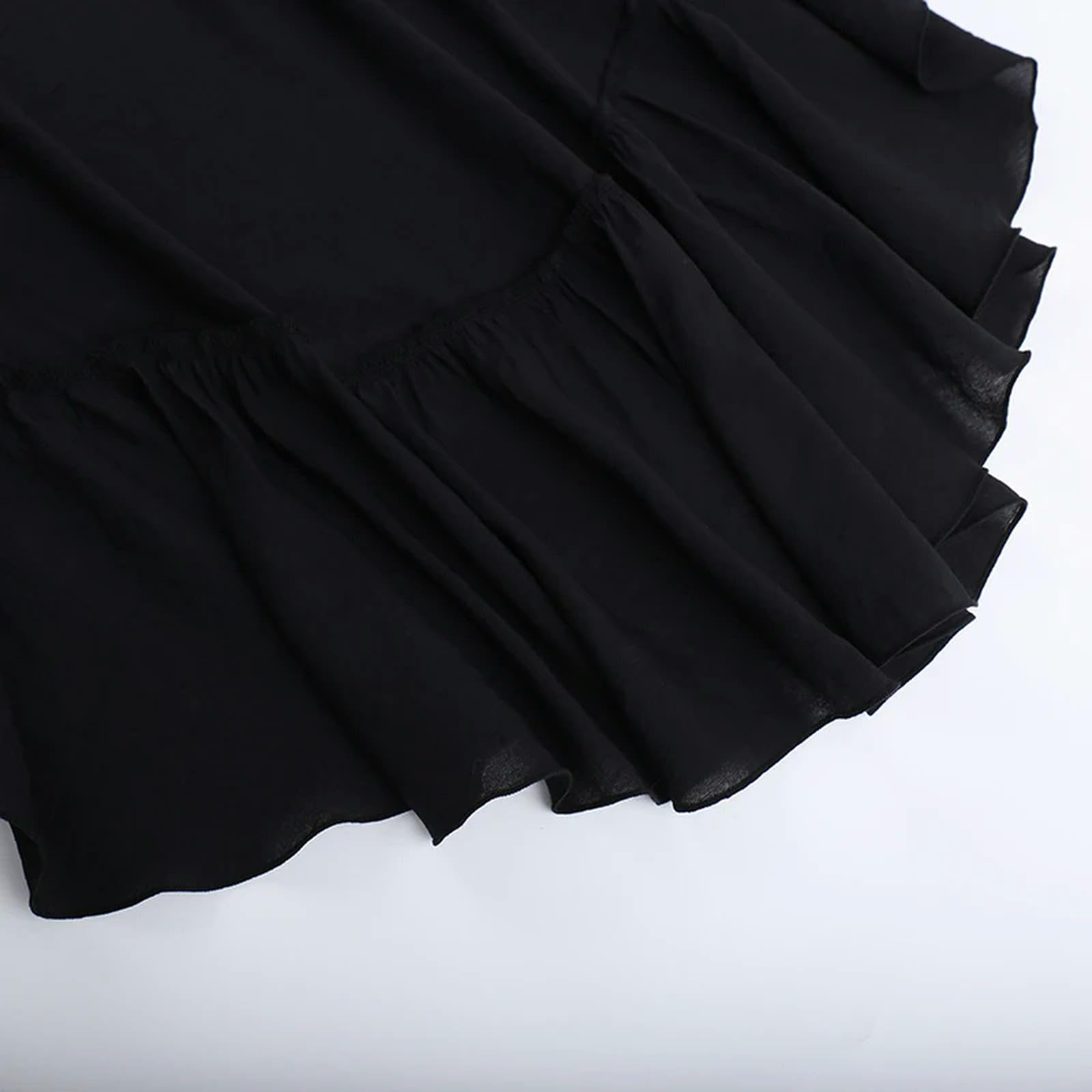 Falda Negra Alta con Volantes, Estilo Harajuku, gótica, Irregular, Larga, Estilo Rock, Ropa de Calle, Negra, L
