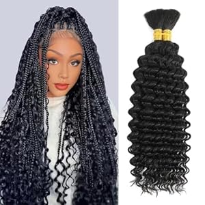 Human Braiding Hair 18 Inch Boho Curly Human Hair for Bohemian Braids 2 Bundles/Pack 110g Deep Wave Bulk Human Hair for Braiding Natural Color