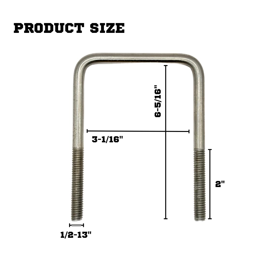 Mighty Fasteners Heavy-Duty 90° U-Bolt | 304 Stainless Steel | 1/2"-13 X 3-1/16" X 6-5/16" Threaded 2" | Marine Trailer Mounting | Includes Flat Washers, Nylon Lock Nut & Split Washers| 4 Pack