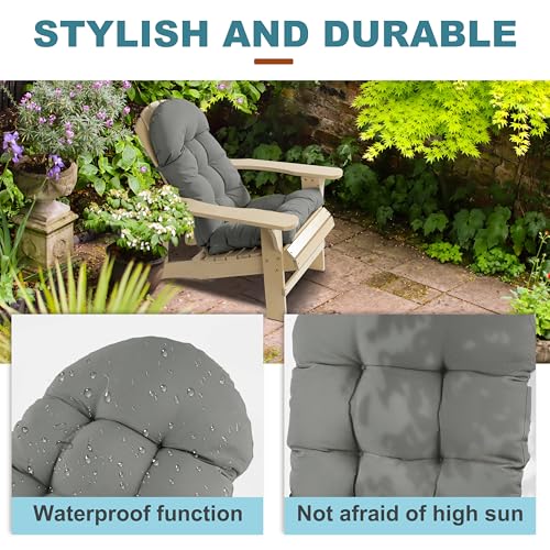Image of Adirondack Chair Cushion, Rocking Chair Cushion 44x19.4x4 inch, High Back Patio Cushions of Upper and Lower with Ties, Sunscreen and Fade-Resistant (Gray, 1)