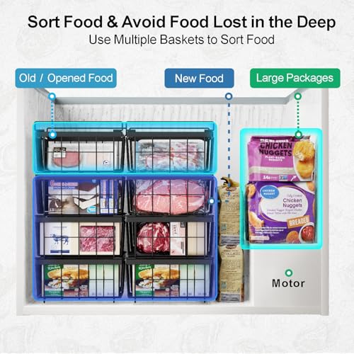 iSPECLE Freezer Organizer Bins - Fit 10 to 20 Cu.FT Chest Freezer, 2 Pack Large Expandable Stackable Deep Freezer Organizer Bins Sort and Easily Get Food with Handle, Improve Air Circulation, Black - Thumbnail 2