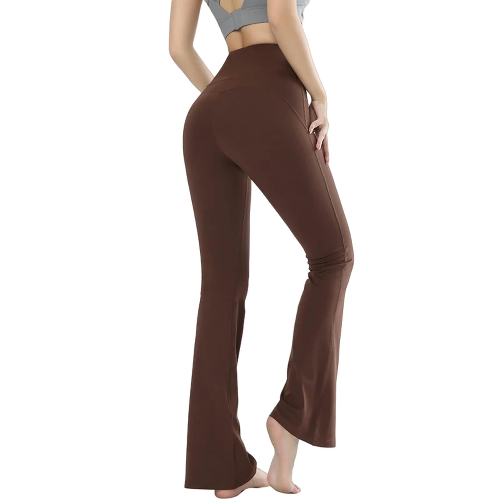 VALGRE Legginsy dla kobiet UK damskie legginsy wąskie spodnie do jogi damskie spodnie z wysokim stanem szerokie nogawki sportowe spodnie dzwonowe oddychające - khaki-s