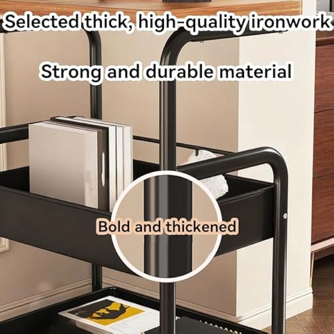 Functional Storage Trolley with Wooden Tabletop, Movable Bedside Table, Movable Multi-Tiered Living Room Snack Books Fruit Organizer Carts, Suitable for Bedroom, Living Room, Kitchen(Beige)-qBg7AEF0