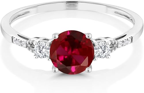 Vista 3 de Gem Stone King Anillo de compromiso de 10 quilates de oro blanco con piedra preciosa redonda de 6 mm, zafiro blanco creado y diamante blanco