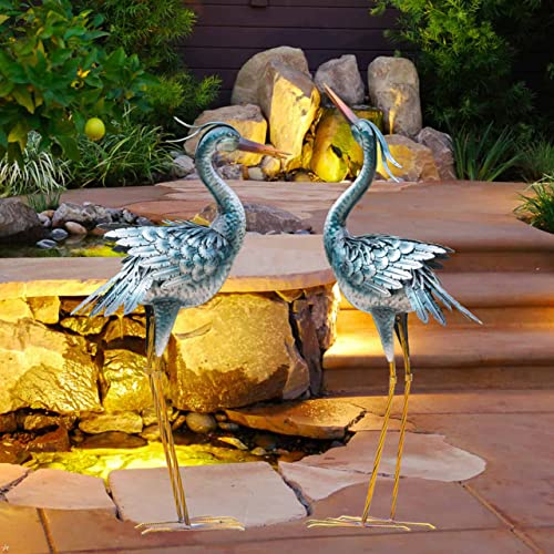 Chisheen Large Garden Crane Statues Outdoor Sculptures, Metal Yard Art Heron Statues Standing For Indoor Outdoor Decor, Bird Statues For Patio Lawn Porch Decorations, Set Of 2 #TOP6