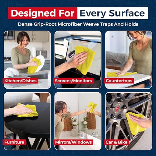 Image of USANOOKS Microfiber Cleaning Cloth Yellow - 12 Pcs 12.5 inchx12.5 inch - High Performance - 1200 Washes, Ultra Absorbent Towels Weave Grime & Liquid for Streak-Free Mirror Shine - Car Washing Cloth