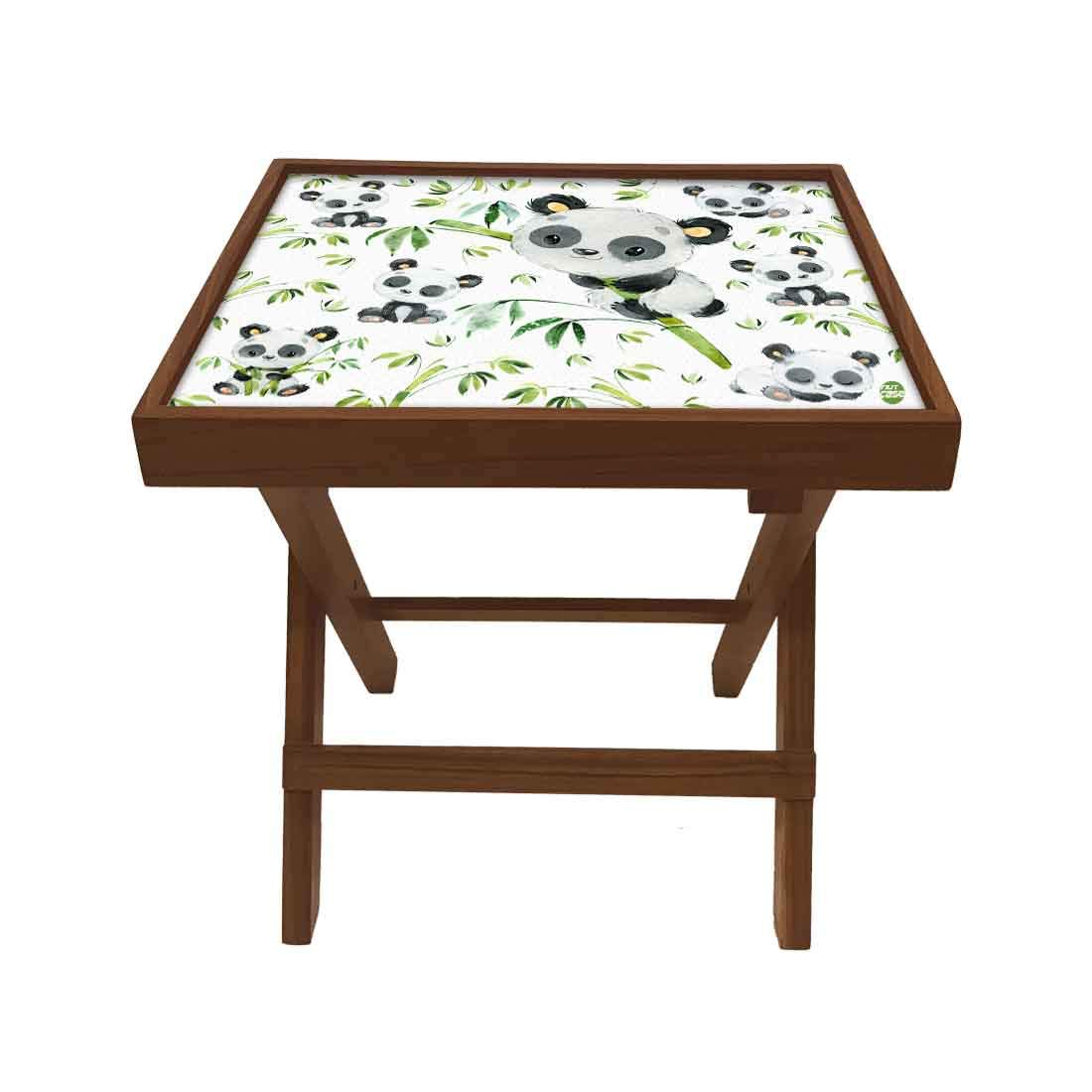 Nutcase Designer Teak Wood Side Table Folding Wooden Bedside Coffee Outdoor Picnic Table - Cute Panda-image-21