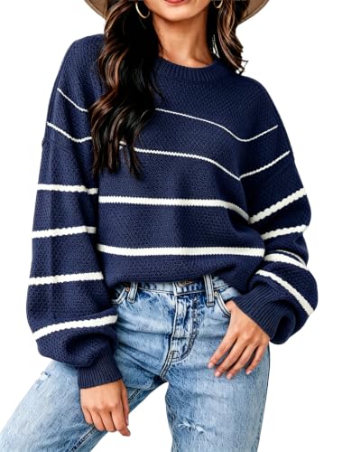 Image of Womens Sweaters Fall Fashion 2026 Color Block Oversized Pullover Knit Tops