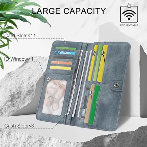 Ultra Thin Genuine Leather Wallet for Women Bifold RFID Blocking for Credit Cards (Blue-1)3