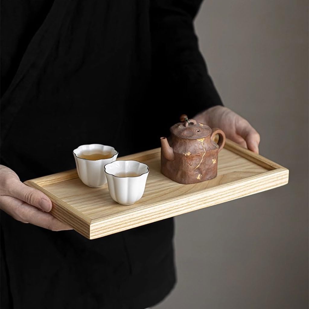 Bandeja de Madera Moderna para Servir: diseño Rectangular Sencillo para el hogar y la Sala de Estar, Ideal para té, Aperitivos y decoración. Bandeja pequeña versátil para Servir y exhibir.