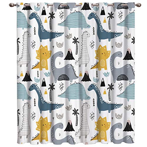Image of Arts Language Window Treatment Blackout Curtain Grommet Drapes for Boy/GirlsKids Bedroom Cute Cartoon Dinosaur Printed Room Darkening Curtains for Livingroom/Office, 1 Panel 52x84in