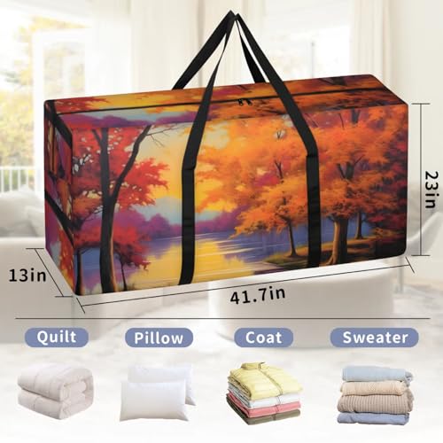 Sunset Forest Extra Large Moving Bags Heavy Duty Storage Bags Modern Forest Cloth Wrap Around Handles Double Zipper Reusable Convenient Foldable Storage Tote for Travel Camping Space Save2
