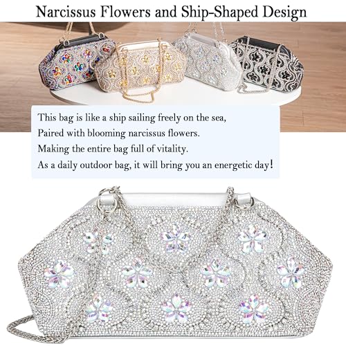 Image of BBTT.ful Flower Evening Handbags Crystals Clutch Purses Rhinestone Shoulder Crossbody Bag
