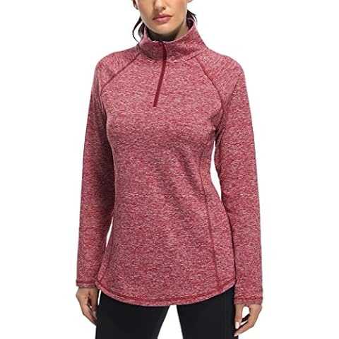 Miusey Long Sleeve T Shirt Women,Quarter Zip Activewear Trendy Polo Tees Long Sleeve Breathable Lightweight Flattering Clothing Versatile Comfortable Pullover Fitness Workout Tops Red M Cover