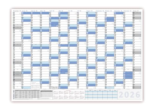 XXL Wandkalender DIN B1 2026 blau, nass abwischbar Jahresplaner Wandplaner Format 100 x 70cm gerollt