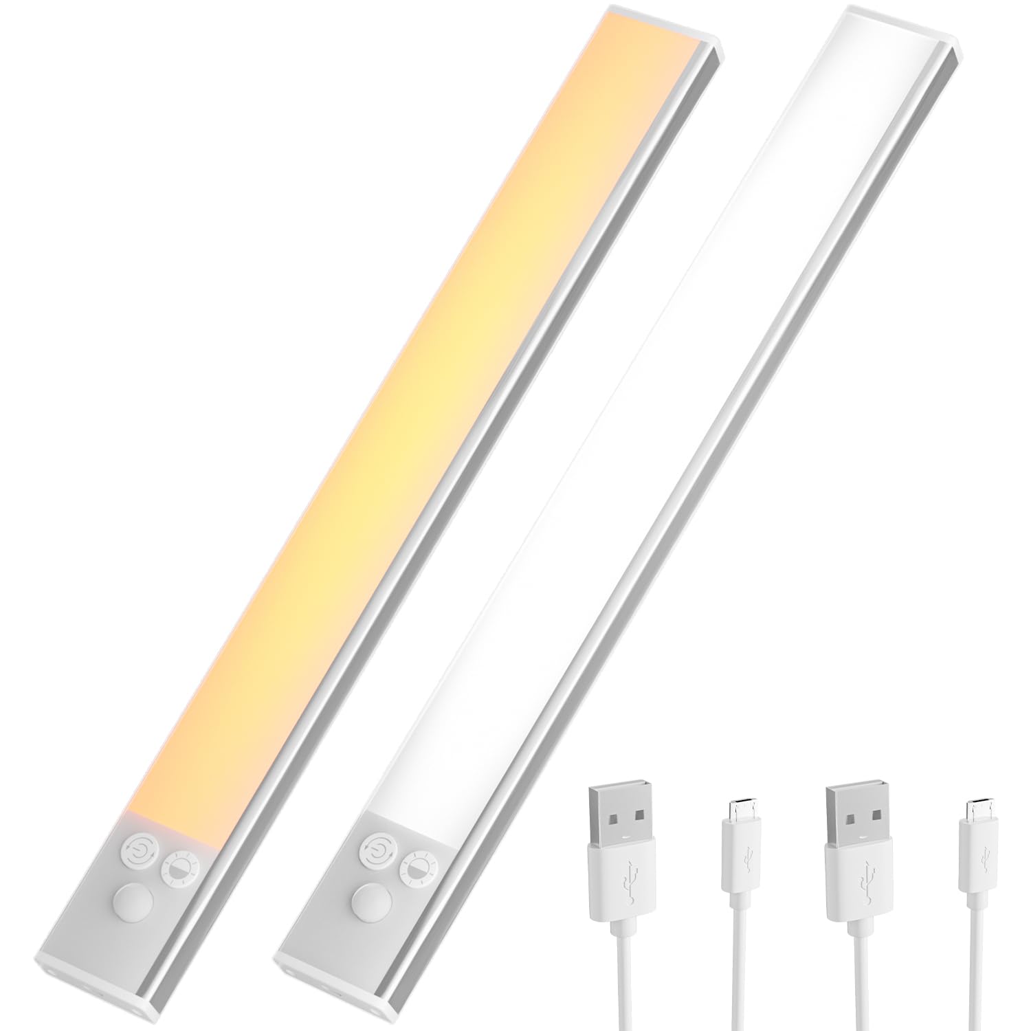 OUSFOT Oświetlenie Szafek 30 cm 2 sztuki, 3 Temperatury Barwowe, Regulowana Jasność, Czujnik Ruchu, ładowanie przez USB, nadaje się do szafek, gabinetów i schodów