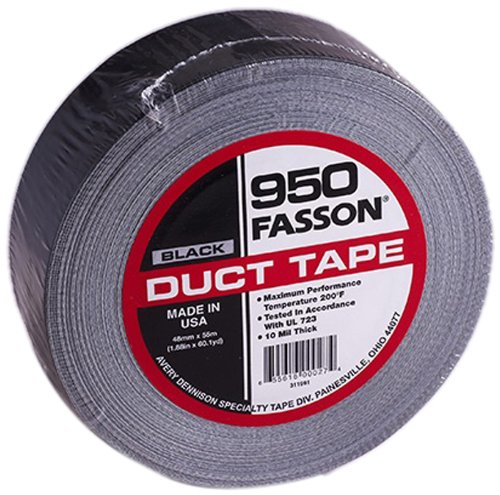 Avery Dennison Fasson 950 Cloth Duct Tape, UL 723, Black, 180 ft x 1.88 in, 10 mil Thick