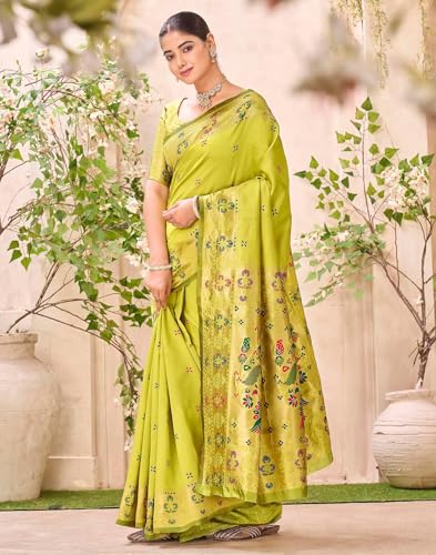Image of SIRIL Women's Weaving Paithani Silk Saree With Unstitched Blouse Piece