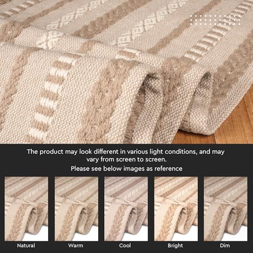 Image of Encasa XO Boho Cotton Jacquard Table Runner for 8 to 10 Seater | 32x300 cm, Beige | Handcrafted Jacquard Weave | Decorative Tassels | Rustic Table Surface Protection