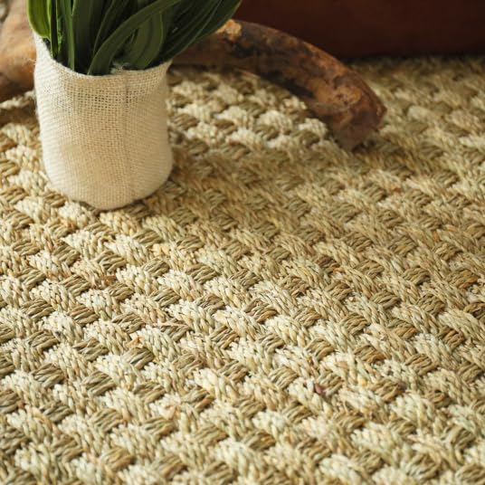 Decoweb Tapis Jonc de mer Chennai - Natté 4x4 - Ganse Lin Marron Taupe - 140 x 200 cm