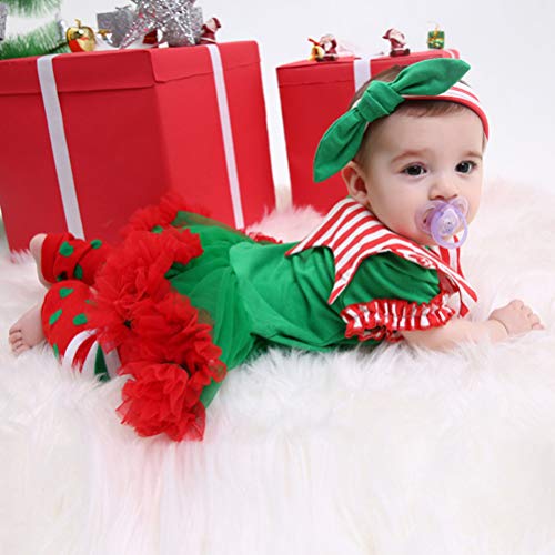 Tomaibaby Kerst Outfits Pasgeboren Baby Meisje Lange Mouw Romper Tutu Rok en Hoofdband Beenwarmers Set Vakantie Elf Kostuum Kleding 6-12 Maanden - Afbeelding 5
