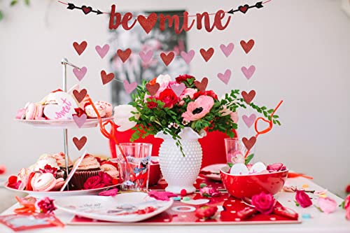 Image of FestikoBe Mine Banner, Red Pink Glittery Valentine's Day Decorations, Valentine's Day Banner, Heart Garland Banner,Valentine's Day Photo Prop,Engagment Anniversary Bachelorette Party Home Decorations